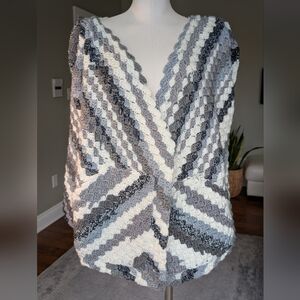 Handmade Crochet Cardigan Granny Stitch Boho Open Front Oversized Cozy Neutral